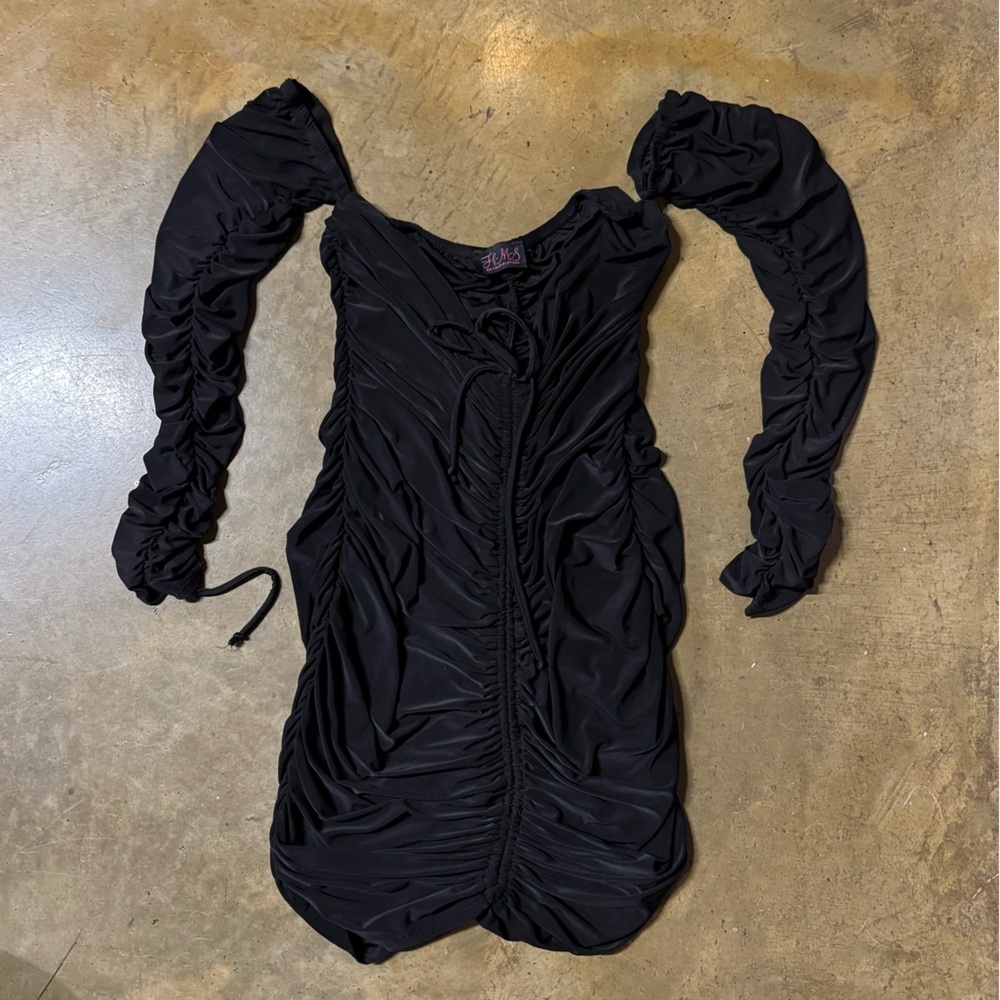 H&M Black Long Sleeve Ruched Mini Dress Size Medium